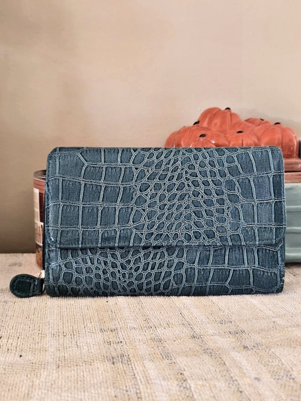 Blue Faux Crocodile Embossed Wallet Like New